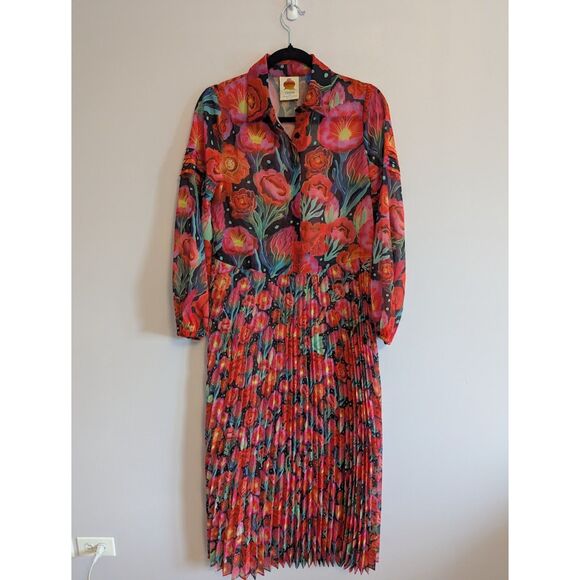 NWT Farm Rio x Anthropologie Pleated Drop-Waist Maxi Dress XS - Picture 5 of 7